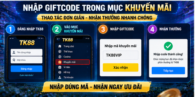 Nhập giftcode trong mục khuyến mãi